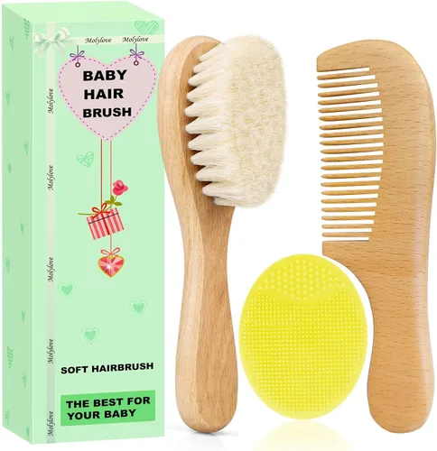 Vista 10 de Cepillo de Cabello para Bebé, Cepillo de Madera con Cerdas de Cabra para Recién Nacidos y Niños Pequeños, Ideal para Costra Láctea, Regalo Perfecto
