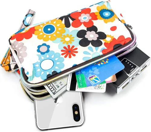 Vista 2 de BIAOTIE Cartera de pulsera de gran capacidad, Bolso de mano de nailon impreso impermeable para mujer