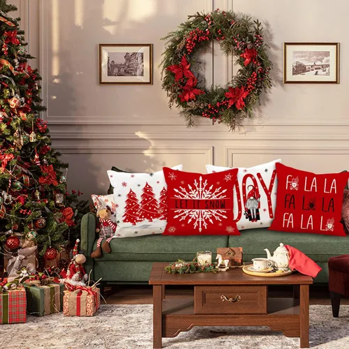 Vista 5 de Lanpn Juego de 4 fundas de almohada de Navidad de 16 x 16 pulgadas, fundas decorativas de almohada navideñas de invierno de 16 x 16 pulgadas