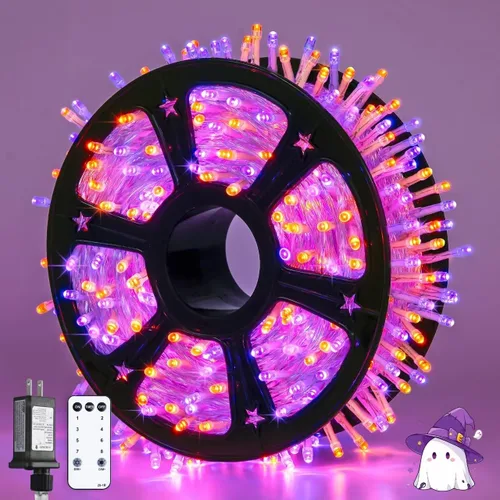 Vista 29 de JMEXSUSS 500 luces LED verdes de Navidad para interiores y exteriores, 8 modos de 163 pies, tira de luces verdes enchufables, cable transparente