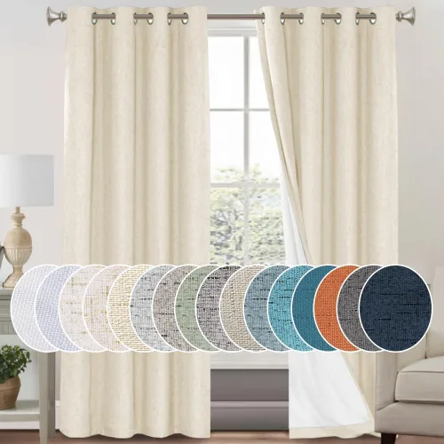 Vista 407 de Primitive - Cortinas opacas 100 % de lino texturizado natural para dormitorio, sala de estar, cortinas para ahorra energía, tela de arpillera