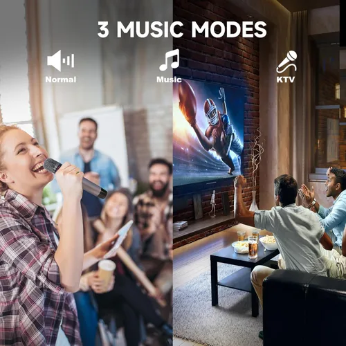 Vista 8 de Máquina de Karaoke RHM K222, Conexión a TV vía Óptica o Bluetooth, con Sonido Potente, Bajos Profundos, 2 Micrófonos Inalámbricos UHF y 5 Modos