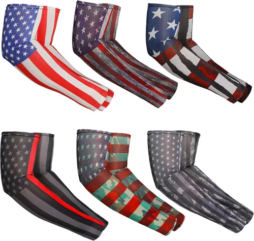 6 pares de fundas de brazo para el Día de la Independencia Americana con diseño de bandera americana unisex protección solar protección solar