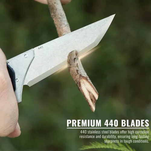 Vista 4 de Cuchillo Plegable de Bolsillo Flipper, 4 Hojas Reemplazables, Hoja de Acero 440 de 3.5", Mango G10, Cuchillo EDC con Clip de Bolsillo para Hombres