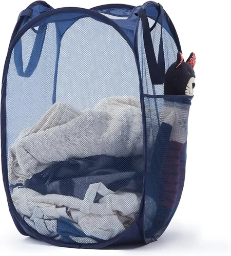 Vista 30 de TECHMILLY Cesta plegable de malla para la ropa sucia con asas resistentes y bolsillo lateral, cestas plegables portátiles para ropa para dormitorio