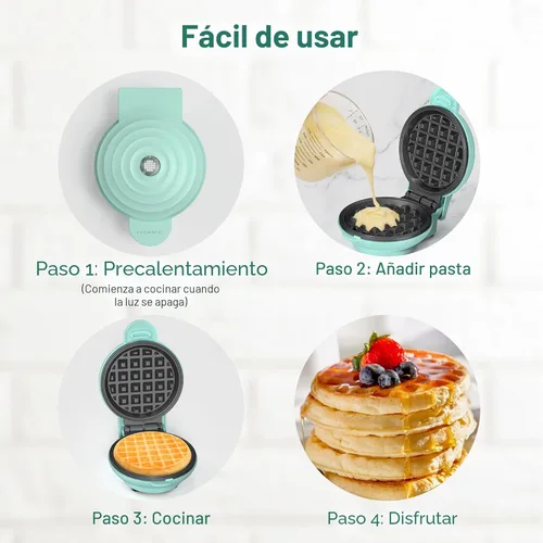 Vista 5 de CROWNFUL Mini Waflera, Waflera Chaffle de 4", Diseño Compacto, Fácil de Limpiar, Superficie Antiadherente, Guía de Recetas Incluida, Perfecta
