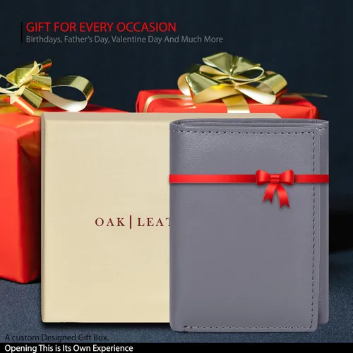 Vista 7 de Billetera triple de cuero real para hombre, billetera RFID delgada, 9 tarjetas de crédito, 2 compartimentos de identificación, regalo para hombres