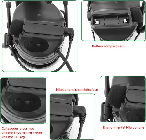Vista 4 de HEARFALCOM Comta III (versión de actualización de auriculares Comta ii) Airsoft táctico deportes cancelación de ruido Pickup Orejeras de silicona BK