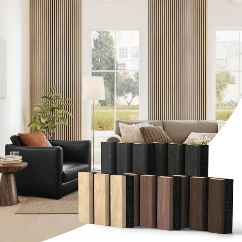 Vista 11 de MISSDAY Paneles de pared acústicos de listones de madera, paquete de 4 paneles insonorizados de roble de 23.6 x 23.6 pulgadas para decoración