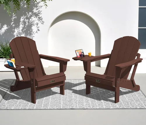 Vista 20 de SERWALL Juego de Sillas Adirondack Plegables de 2 Sillas para Exterior Sillas Adirondack Pintadas Resistente a la Intemperie para Terraza de Patio