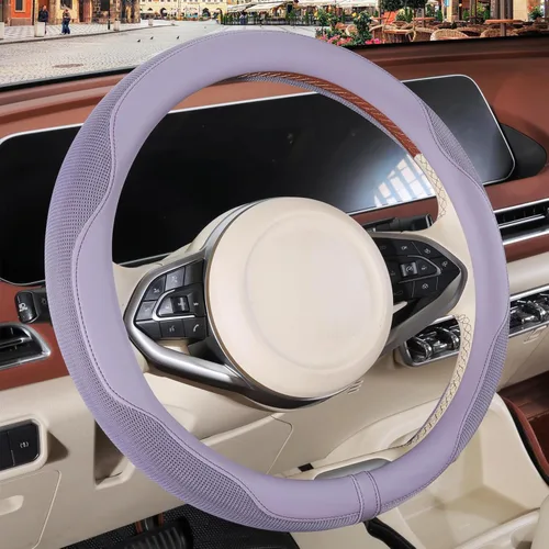 Vista 33 de Funda para volante de 14 pulgadas en forma de D para Prius Civic, piel de microfibra de napa antideslizante, transpirable, cálida en invierno