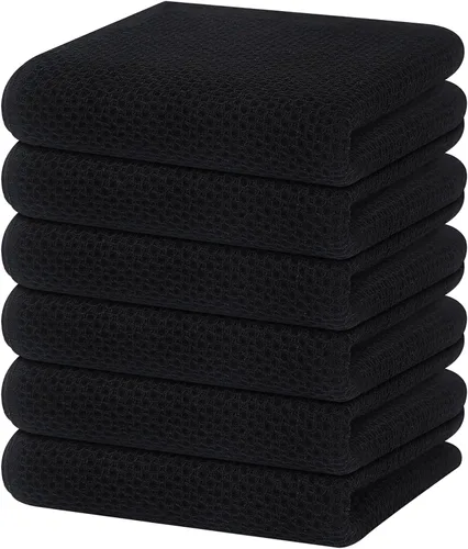 Vista 471 de Homaxy Paños de cocina de 100% algodón con tejido de gofre, ultra suaves, absorbentes, de secado rápido, 12 x 12 pulgadas, paquete de 6, amarillo