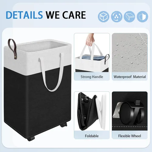 Vista 3 de HomeHacks - Cesta de lavandería rodante de 75L con ruedas, cesta de ropa plegable e impermeable, cesta de ropa móvil, contenedores de almacenamiento