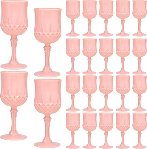 Vista 13 de JLYLOL Copas de Vino de Plástico Vintage de 7 OZ Copas de Plástico Vintage Vasos para Beber de 12 Piezas Cristalería Retro para Bodas Copas de Agua