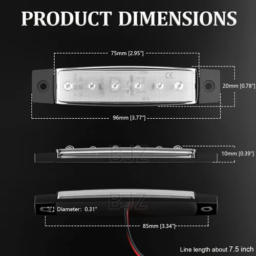 Vista 6 de BJZ luces LED para remolque verdes, 6 luces LED, barra de luz de señal de giro, indicador de luz de 3.8" para parte delantera y trasera