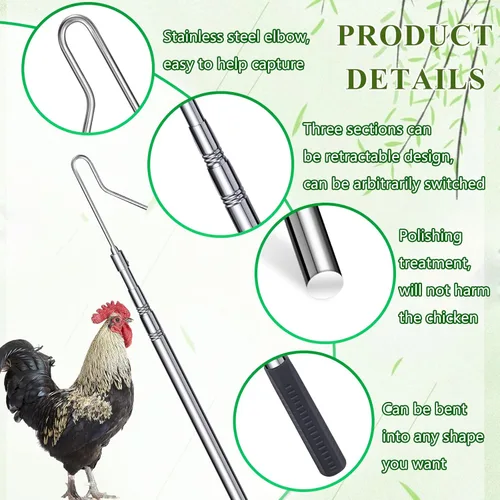 Vista 3 de Fabbay Gancho para patas de acero inoxidable, retráctil, largo, de 24 a 59 pulgadas, gancho para patas de gallinero, accesorios de herramienta