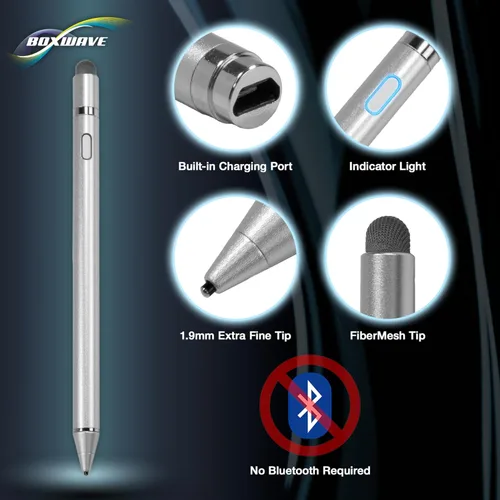 Vista 4 de BoxWave Lápiz óptico compatible con Simbans PicassoTab 10, AccuPoint Active Stylus, lápiz digital electrónico con punta ultra fina, color plateado
