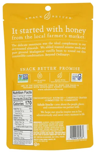 Vista 2 de Sahale Snacks Honey Almonds Glazed Mix, 4 oz., Pack of 1 – Nut Snacks in a Resealable Pouch, No Artificial Flavors, Preservatives or