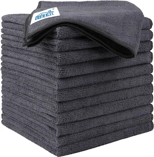 Vista 8 de HOMEXCEL Paquete de 6 paños de limpieza de microfibra negros, toallas de microfibra de 12.5 x 12.5 pulgadas para automóviles, paño de lavado