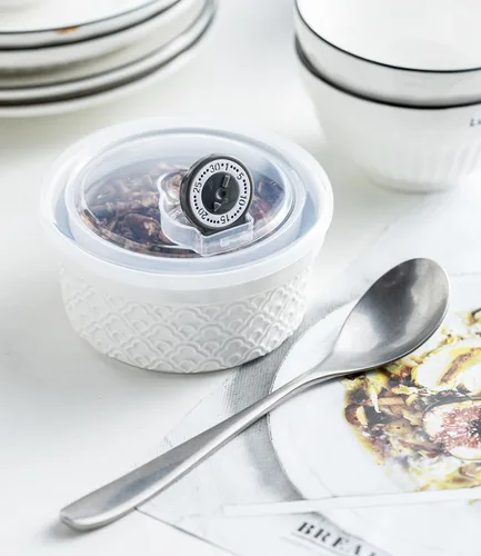 Vista 38 de Ramequines de 177 ml con tapas aptos para horno, pequeños ramequines de crema catalana con cubiertas, juego de 4 ramequines de cerámica, tazones