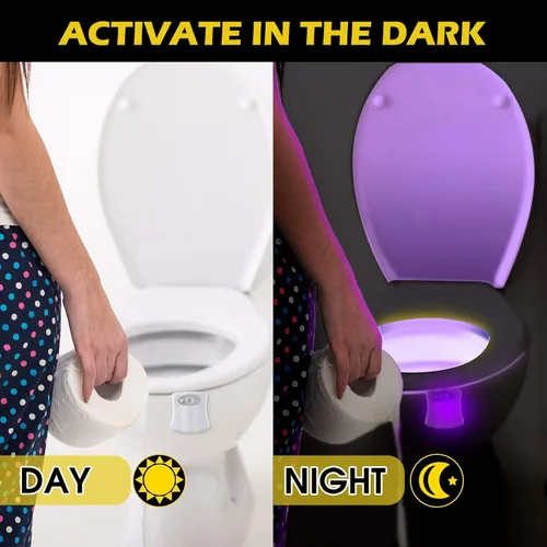 Vista 6 de Honoson 6 Pieces Toilet Night Light Motion Activated Sensor Lamp 16 Colors Changing LED Inside Toilet Bowl, LED Light for Washroom Bathroom, Battery