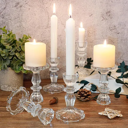 Vista 7 de Juego de 6 candelabros de cristal transparente de 4.33 pulgadas de alto para decoración de portavelas de cristal para decoración de bodas