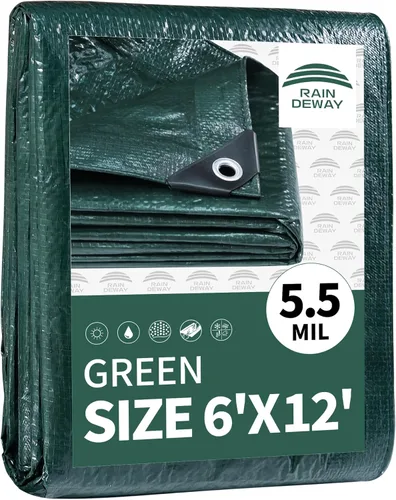 Vista 99 de RAINDEWAY Tarps 7x7 pies (paquete de 2) - 5.5 mil, cubierta de lona de polietileno impermeable multiusos con ojales de metal y bordes reforzados