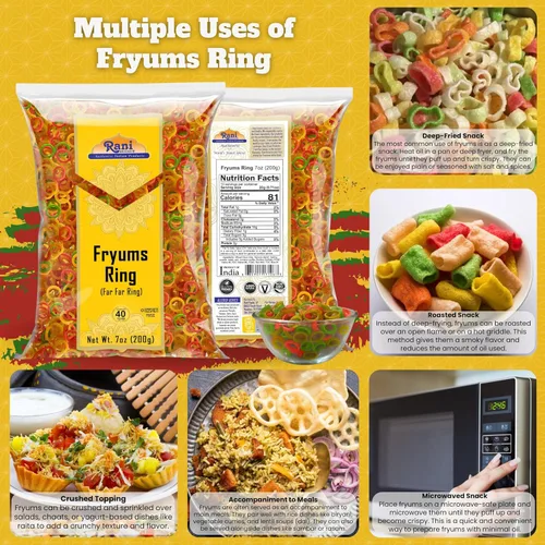 Vista 4 de Rani Far Far / Fryums (pellet de trigo y tapioca) Forma de anillo de 7 onzas (7.05 oz) ~ Vegano, Kosher, sin cocinar, utilizado para hacer papad
