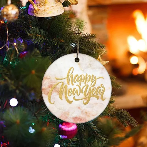 Vista 15 de Two-Side Printed Happy Holiday Ceramic Christmas Ornament, Novelty for Family Friends Kids, Marble Printed Christmas Keepsake Pendants