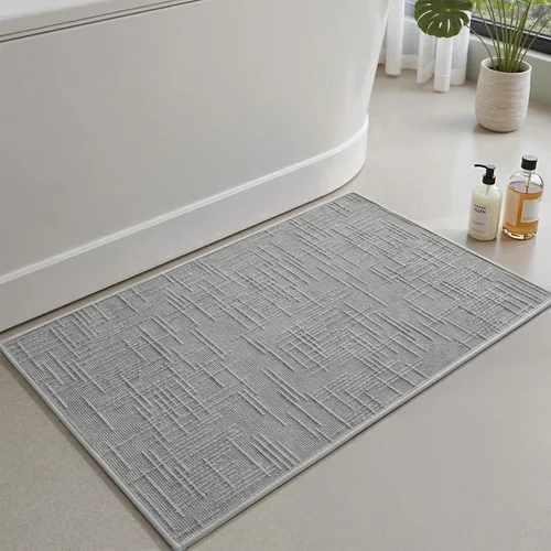 AMOAMI Tapete de baño antideslizante, súper absorbente, de secado rápido, para el suelo del baño, parte trasera de goma, lavable, moderno tejido de