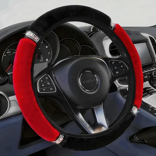 Vista 6 de Funda de volante de diamante esponjosa con diamantes de imitación de cristal brillantes, protector universal de 15 pulgadas para volante elástico