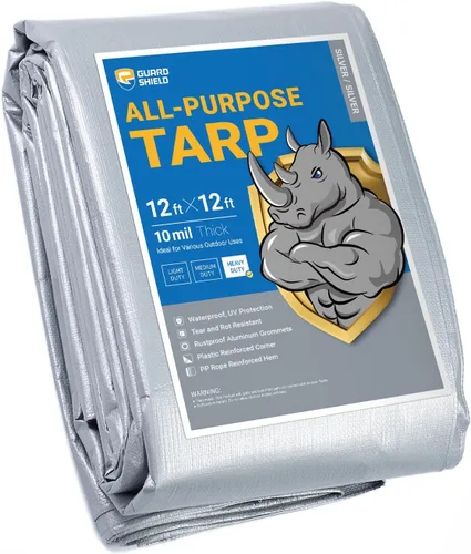 Vista 82 de GUARD SHIELD Lona resistente de 12 x 16 pies, cubierta de lona de polietileno negra y plateada impermeable, gruesa, multiusos, de 25/64 pulgadas