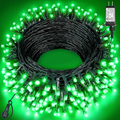 Vista 44 de Tira de luces LED de Navidad de 40 pies con 120 luces LED para exteriores, impermeables, 8 modos, cadena de alambre verde, luces parpadeantes