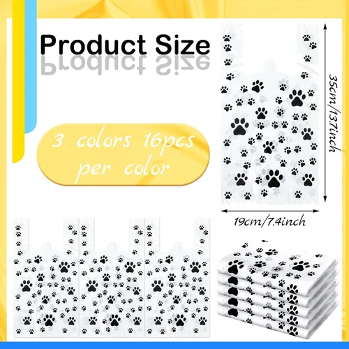 Vista 2 de Outus 50 bolsas con estampado de patas, bolsas de regalo para mascotas, bolsa de plástico para cachorros, suministros de decoración de cumpleaños