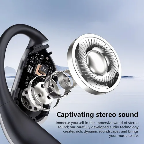 Vista 7 de Auriculares de conducción ósea de oreja abierta, auriculares sobre la oreja con gancho ergonómico para la oreja, auriculares Bluetooth 5.4