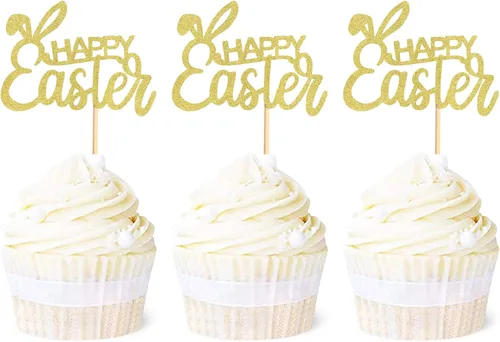 Vista 11 de Ercadio 24 piezas coloridas de doble cara para conejos de Pascua para cupcakes de conejito de Pascua, decoración de pasteles, conejo, baby shower