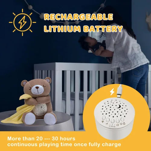 Vista 4 de BEREST Oso de sueño recargable para bebé, proyector de luz nocturna para decoración de guardería, sensor de latido del corazón de la madre, máquina