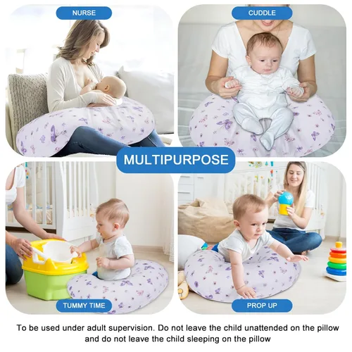 Vista 5 de Plushii Almohada de lactancia para lactancia, almohada suave y de apoyo para mamá y bebé, bonita almohada de alimentación con funda extraíble para 0