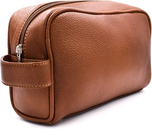 Parker - Kit Dopp de cuero de grano completo, hecho a mano, tamaño completo, bolsa de aseo de piel marrón, kit de dopp, bolsa de viaje para