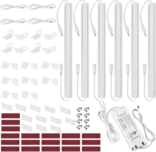 Vista 2 de Litever Kit de luces para debajo del gabinete, regulables por pared, regulador de corriente alterna, complemento, barras de luz LED de 12 pulgadas