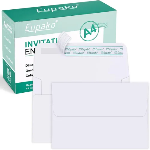 Vista 15 de Eupako Sobres de papel marrón A2, paquete de 100 sobres de invitación de 4.375 x 5.75 pulgadas, autosellados para RSVP, boda, notas