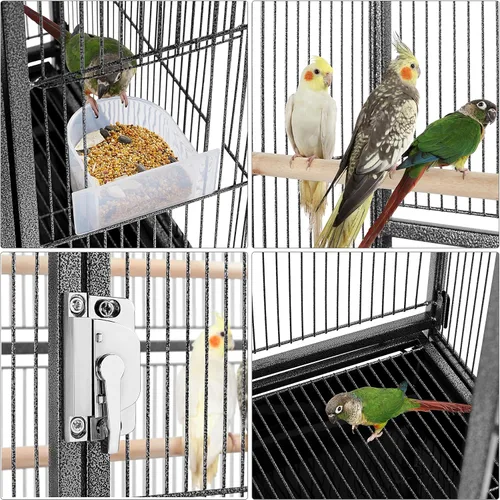 Vista 4 de Yaheetech Jaula grande de hierro forjado de 54 pulgadas para loros pequeños, periquitos y pájaros para loros pequeños, periquitos, mejillas verdes