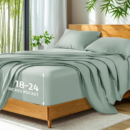 Vista 12 de SONORO KATE 100% viscosa derivada de bambú, bolsillo extra profundo de hasta 18-24 pulgadas, sábanas ultrasuaves y refrescantes para personas que