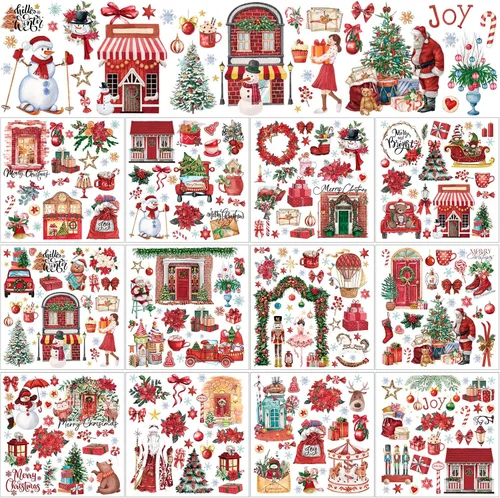 Vista 19 de BBTO 12 hojas de transferencia de Navidad para manualidades y muebles, calcomanías de transferencia de Navidad, calcomanías de invierno para madera