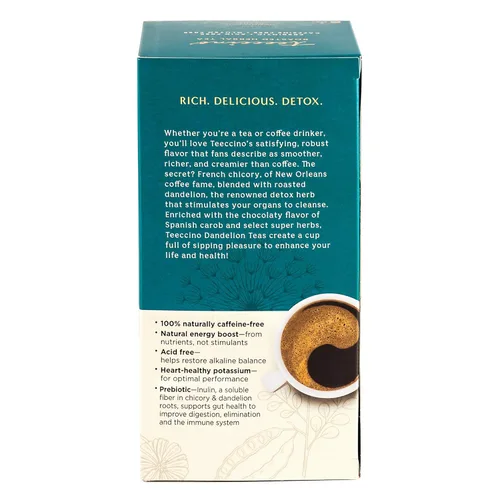 Vista 4 de Teeccino Té de menta moca con diente de león, sin cafeína, té de hierbas tostadas con prebióticos, 3 veces más hierbas que las bolsas de té