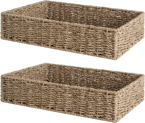 Vista 9 de StorageWorks Bandeja grande de jacinto de agua para baño, canasta de almacenamiento de mimbre para estantes, canastas de jacinto natural tejidas a