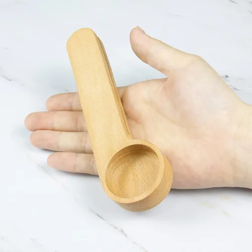 Vista 5 de Cuchara de café de madera y clip para bolsa, cucharada medidora de madera con sellador de bolsas, cuchara medidora de bolsas 2 en 1 para granos