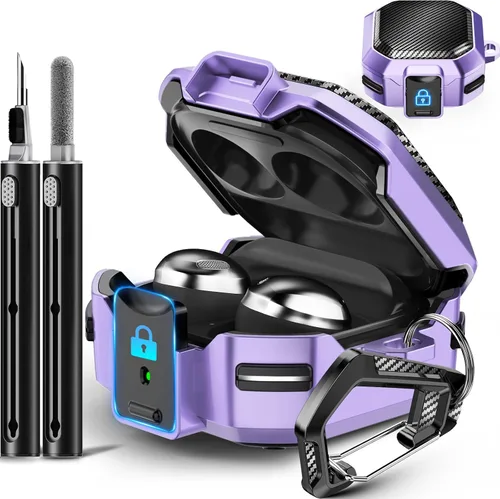 Vista 7 de Galafoki Fundas de fibra de carbono con bloqueo para Samsung Galaxy Buds FE (2023), Galaxy Buds 2 Pro Case 2022, Bud Pro 2021, Bud 2 2021, Bud Live