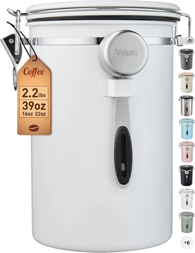 Vista 16 de Veken Recipiente de café, recipiente hermético de acero inoxidable para almacenamiento de alimentos de cocina con rastreador de fecha y cuchara
