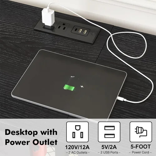 Vista 5 de YGEOMER Soporte de TV para televisores de 55 pulgadas, centro de entretenimiento con paneles de estante móviles, toma de corriente y luces LED